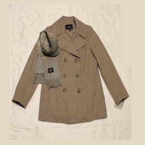 New LONDON FOG Women Wool Peacoat with Scarf, TaupeHeather,   Medium